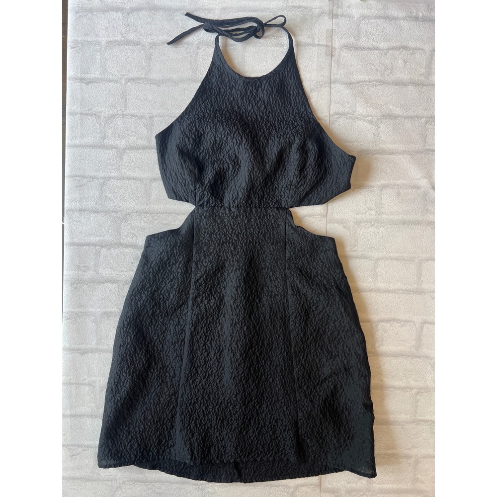 ASTR The Label Black Textured Jacquard Halter Cut Out Mini Dress Size M LBD